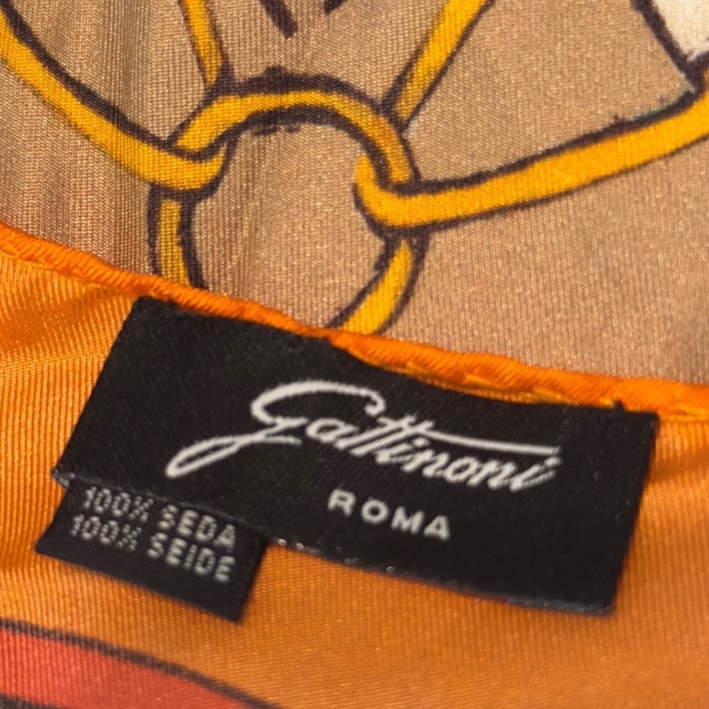 Gattinoni Roma 60th Anniversary Silk Scarf Made in Italy Orange Dog Print 35x36" - Picture 8 of 10